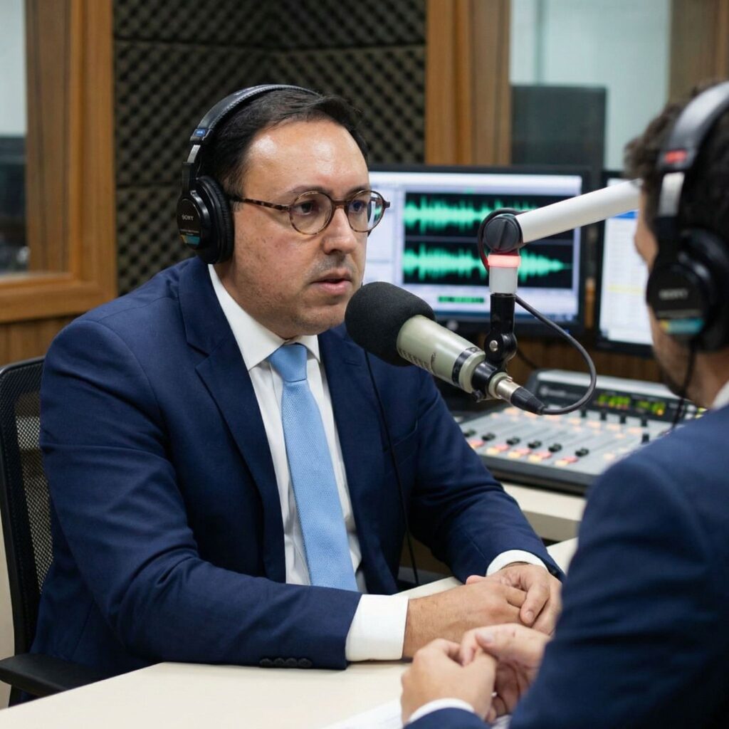 Dr. André Barboza em entrevista de rádio sobre planejamento tributário